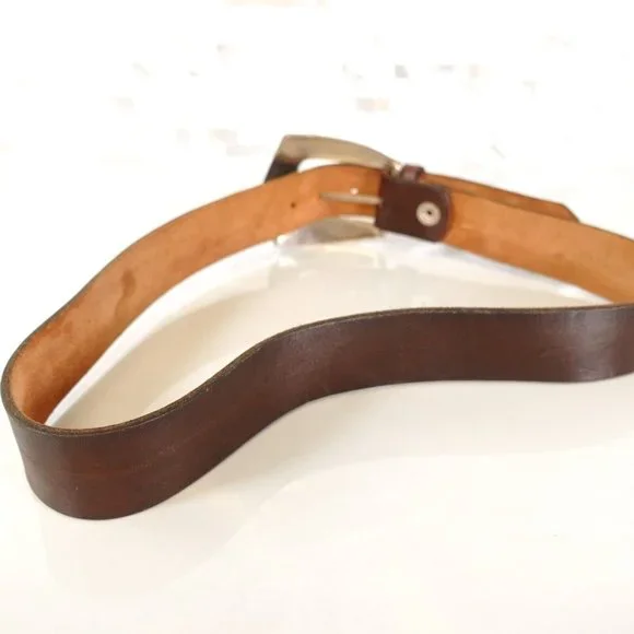 Womens Full Grain Leather Brown Western Cowgirl Rodeo Belt 32 Brass Boho Studded - Picture 4 of 7